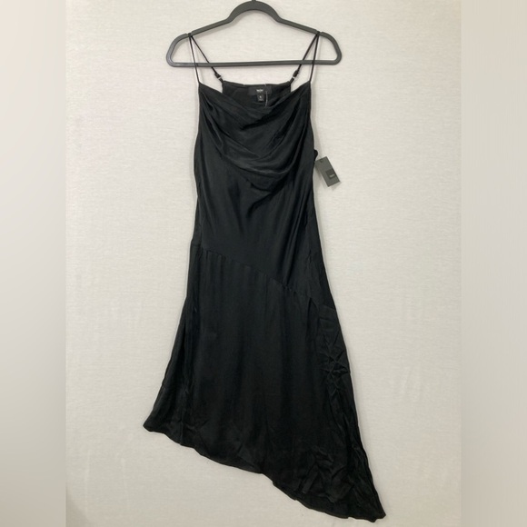 New Mossimo Black Asymmetric Hem Satin Flowy Y2K Dress Size Small - Picture 1 of 11